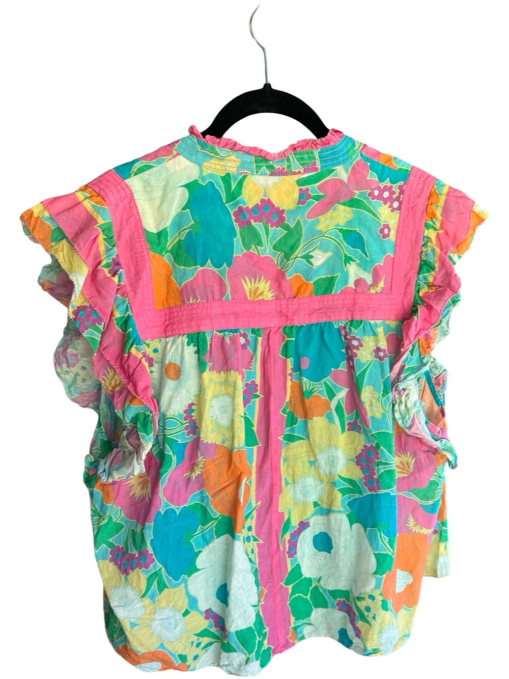 Love the Label Floral Blouse XL Boho Ruffle Sleeve Bright Print Top - Picture 4 of 11